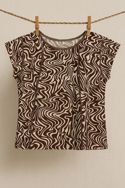 mocha swirl abstract seam tee
